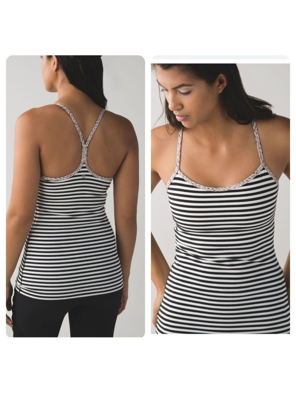 Lululemon Power Y Tank sz 4 Narrow Bold Stripe Black Angel Wing